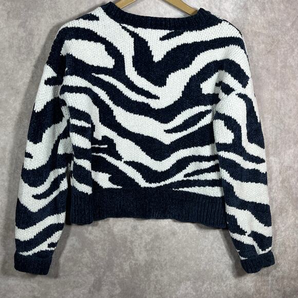 MINKPINK Sweater Womens Small Blue White Zebra Striped Knit Pullover Long Sleeve - Picture 4 of 9
